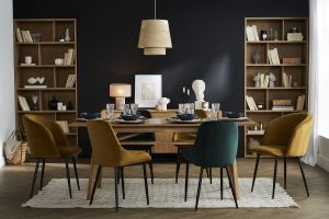 Chaises design en tissu velours vert foncé et métal noir (lot de 2) HOLO