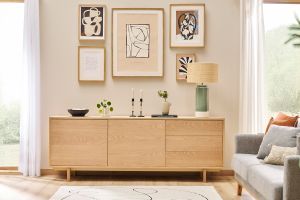 Buffet scandinave en bois clair 2 portes 3 tiroirs L195cm SID