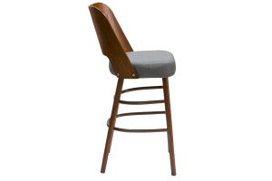 Tabouret de bar vintage noyer et tissu gris foncé H65 cm EDITO