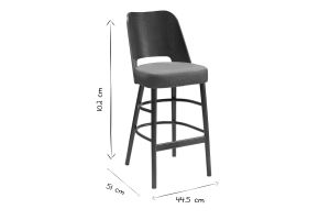 Tabouret de bar vintage noyer et tissu gris foncé H65 cm EDITO