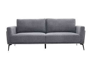 Canapé design 3 places en tissu effet velours texturé gris et métal noir MOSCO