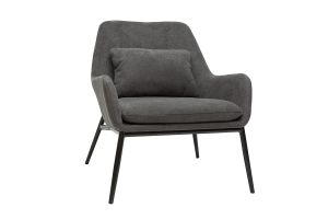 Fauteuil design en tissu effet velours gris foncé et métal noir MAXINE