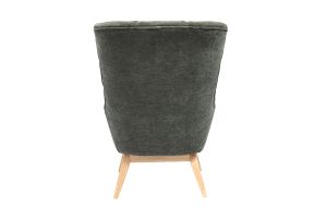 Fauteuil scandinave en tissu effet velours vert kaki et bois clair BRODY