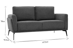 Canapé design 2 places en tissu effet velours texturé gris foncé et métal noir MOSCO