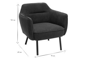 Fauteuil design en tissu effet velours gris foncé et métal noir LAURENS