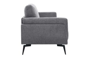 Canapé design 3 places en tissu effet velours texturé gris et métal noir MOSCO