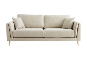 Canapé scandinave 3 places en tissu beige naturel et bois clair VOGUE