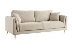 Canapé scandinave 3 places en tissu beige naturel et bois clair VOGUE