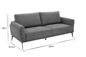 Canapé design 3 places en tissu effet velours texturé gris et métal noir MOSCO