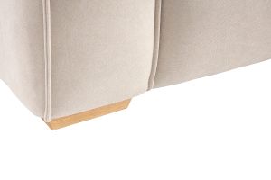 Canapé design 3 places en tissu effet velours beige naturel et bois clair COBAIN