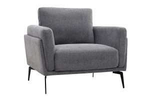 Fauteuil design en tissu effet velours texturé gris et métal noir MOSCO
