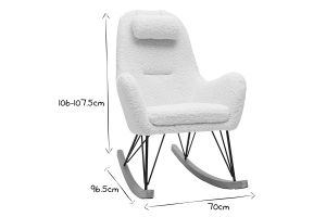 Rocking chair scandinave en tissu effet peau de mouton blanc, métal noir et bois clair MANIA