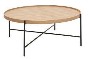 Table basse ronde bois clair et métal noir D90 cm BASSY