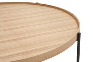 Table basse ronde bois clair et métal noir D90 cm BASSY
