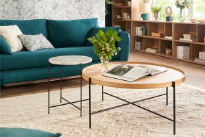 Table basse ronde bois clair et métal noir D90 cm BASSY