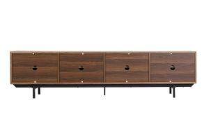 Meuble TV vintage bois foncé noyer et métal noir L200 cm MANNY