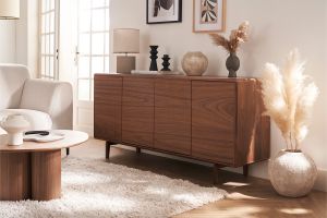 Buffet vintage en bois foncé noyer 4 portes L160 cm SUVA