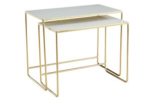 Tables basses gigognes rectangulaires design blanc et métal doré (lot de 2) WESS