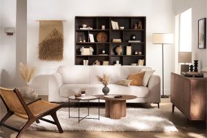 Table basse design bois foncé noyer L78 cm HOLLEN