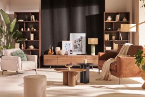 Table basse design bois foncé noyer L78 cm HOLLEN