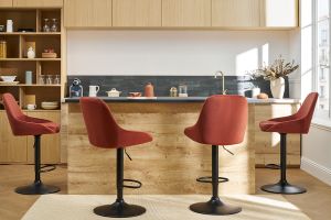 Tabourets de bar design réglables velours rouge tomette (lot de 2) HOLO