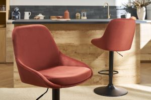 Tabourets de bar design réglables velours rouge tomette (lot de 2) HOLO
