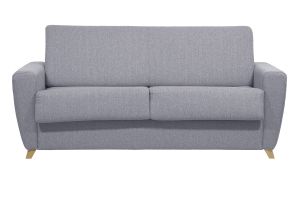 Canapé convertible en tissu gris clair et bois clair avec matelas 18 cm GRAHAM