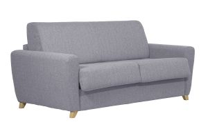 Canapé convertible en tissu gris clair et bois clair avec matelas 18 cm GRAHAM