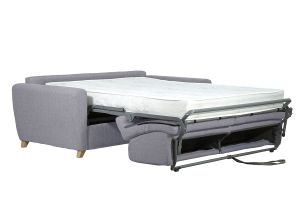 Canapé convertible en tissu gris clair et bois clair avec matelas 18 cm GRAHAM