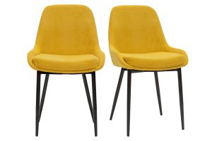 Chaises design en tissu effet velours jaune moutarde et métal noir (lot de 2) HOLO