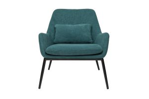 Fauteuil design en tissu effet velours bleu canard et métal noir MAXINE