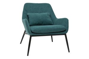Fauteuil design en tissu effet velours bleu canard et métal noir MAXINE