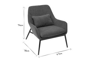 Fauteuil design en tissu effet velours bleu canard et métal noir MAXINE