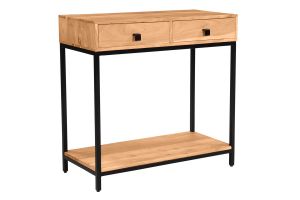 Console avec rangements 2 tiroirs en bois massif et métal noir L80 cm AXELLE