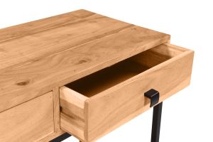 Console avec rangements 2 tiroirs en bois massif et métal noir L80 cm AXELLE