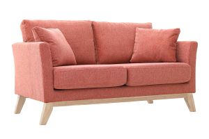 Canapé scandinave déhoussable 2 places en tissu effet velours texturé terracotta et bois clair OSLO