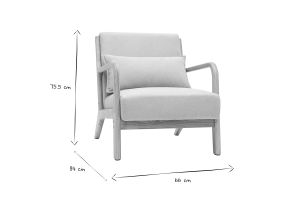 Fauteuil scandinave en tissu effet velours beige et bois clair massif DERRY