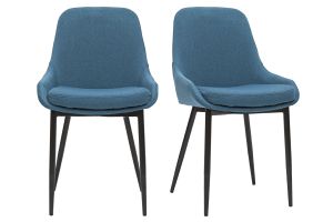 Chaises design en tissu bleu canard et métal noir (lot de 2) HOLO