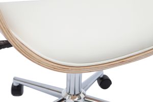 Chaise de bureau à roulettes design blanc, bois clair et acier chromé HANSEN