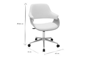 Chaise de bureau à roulettes design blanc, bois clair et acier chromé HANSEN