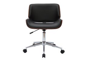 Chaise de bureau à roulettes design noir, bois foncé noyer et acier chromé RUBBENS