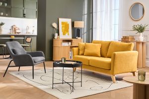 Fauteuil design en tissu effet velours gris foncé et métal noir MAXINE