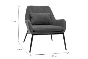 Fauteuil design en tissu effet velours gris foncé et métal noir MAXINE