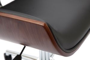 Chaise de bureau à roulettes design noir, bois foncé noyer et acier chromé RUBBENS
