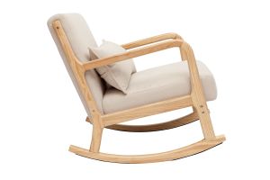 Rocking chair scandinave en tissu effet velours beige et bois clair massif DERRY