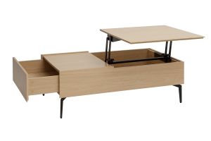 Table basse relevable rectangulaire bois clair finition chêne et métal noir L103 cm SEDA