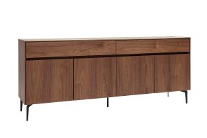 Buffet design en bois foncé noyer et métal noir 4 portes 2 tiroirs L180 cm BLISS