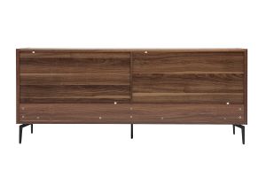 Buffet design en bois foncé noyer et métal noir 4 portes 2 tiroirs L180 cm BLISS