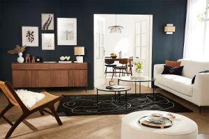 Buffet design en bois foncé noyer et métal noir 4 portes 2 tiroirs L180 cm BLISS