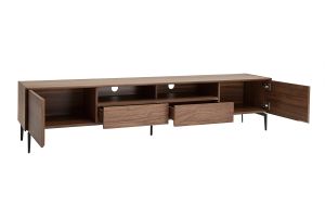 Meuble TV design bois foncé noyer et métal noir 2 portes 2 tiroirs L200 cm BLISS